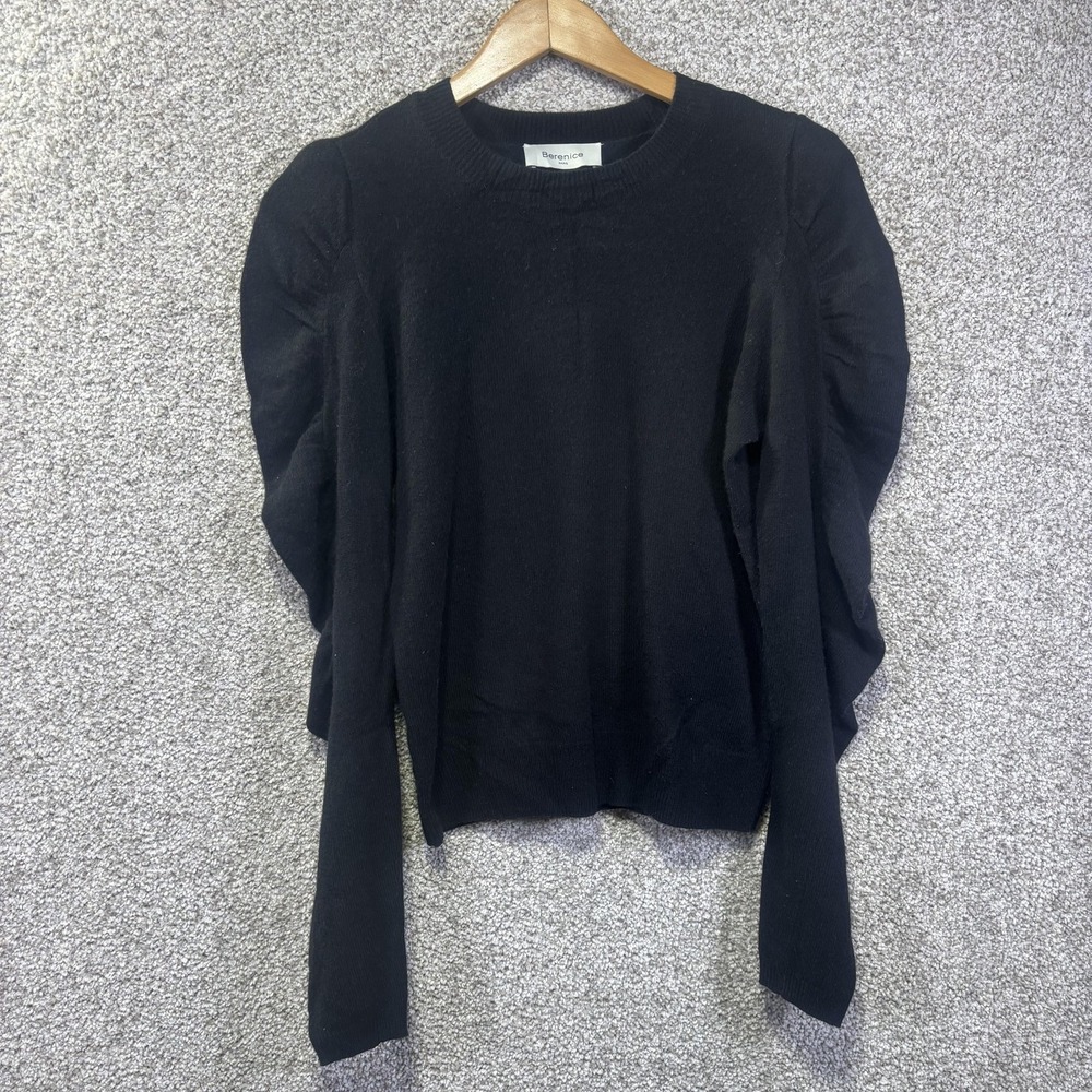 Berenice Sweater Womens M Black Wool Cashmere Puff Sleeve Crewneck Pullover‎